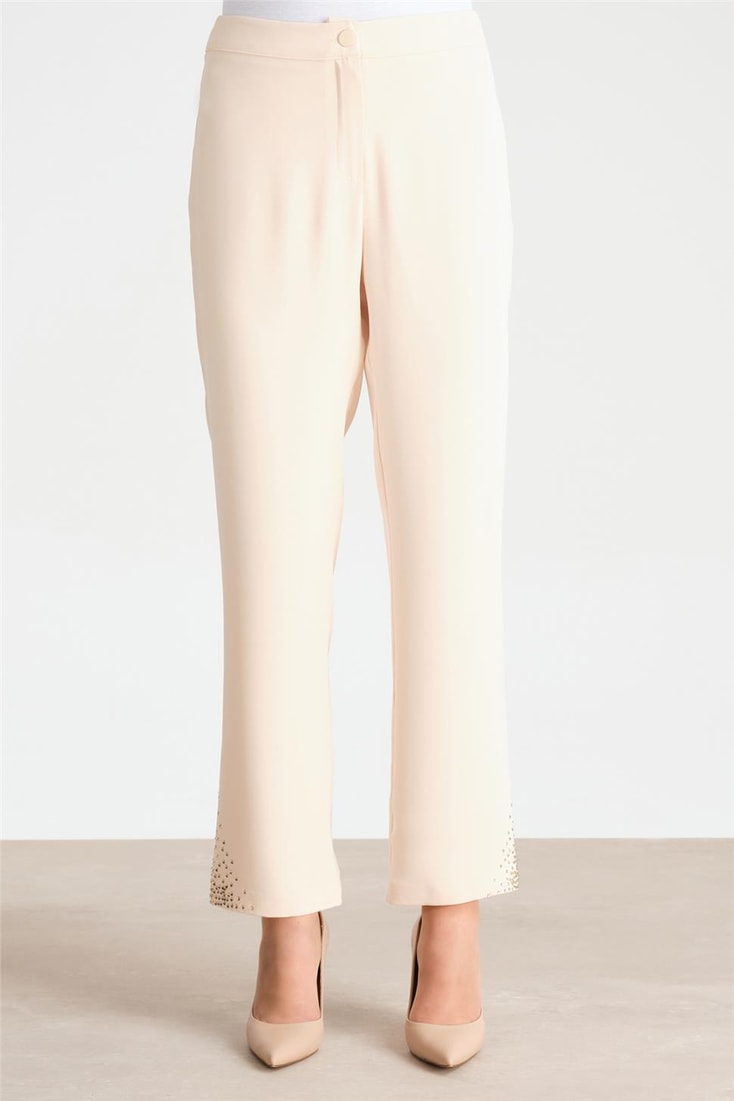 Armine Paçası Taş Detaylı Pantolon 24Y2607 Fildişi 