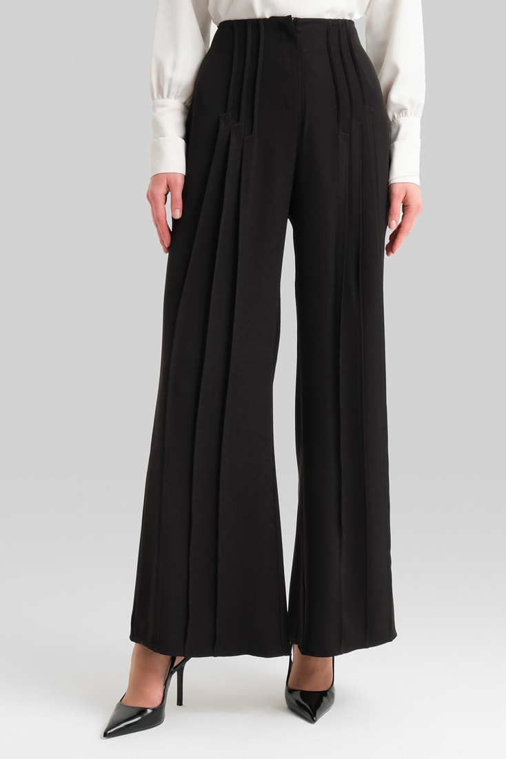 Armine Çift Nervürlü Saten Pantolon 24Y2616 Siyah