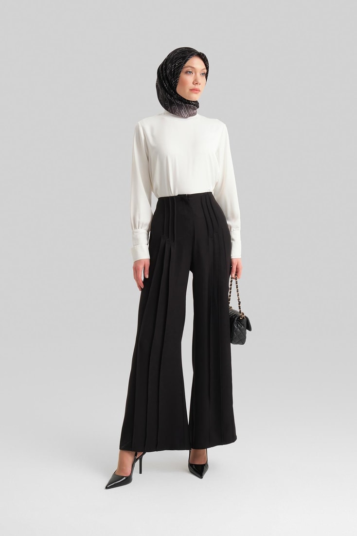 Armine Çift Nervürlü Saten Pantolon 24Y2616 Siyah