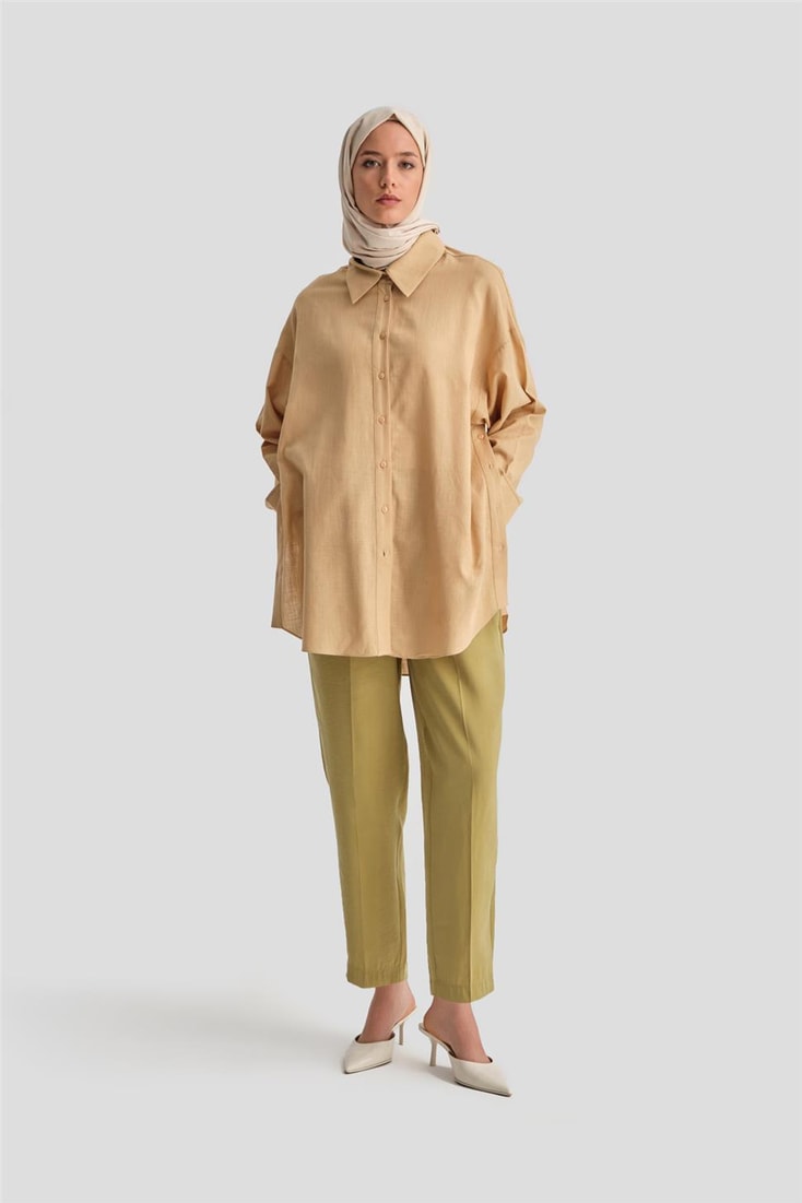 Armine Düğmeli Modal Pantolon 24K2621 Zeytin 
