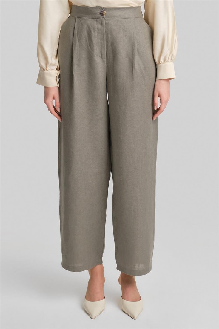 Armine Bol Keten Pantolon 24Y2625 Koyu Vizon