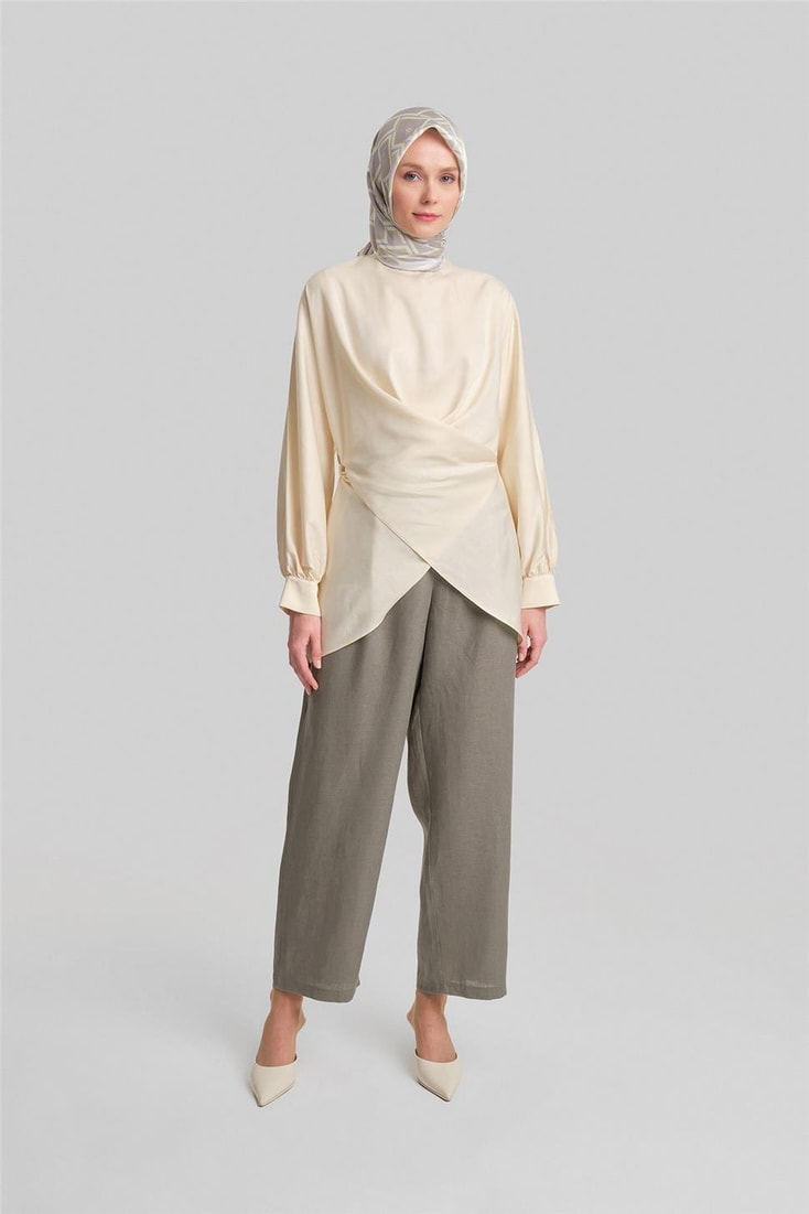 Armine Bol Keten Pantolon 24Y2625 Koyu Vizon