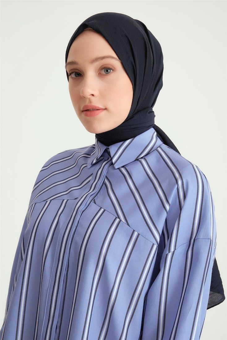 Armine Çizgili Oversize Gömlek 24Y3505 Mavi