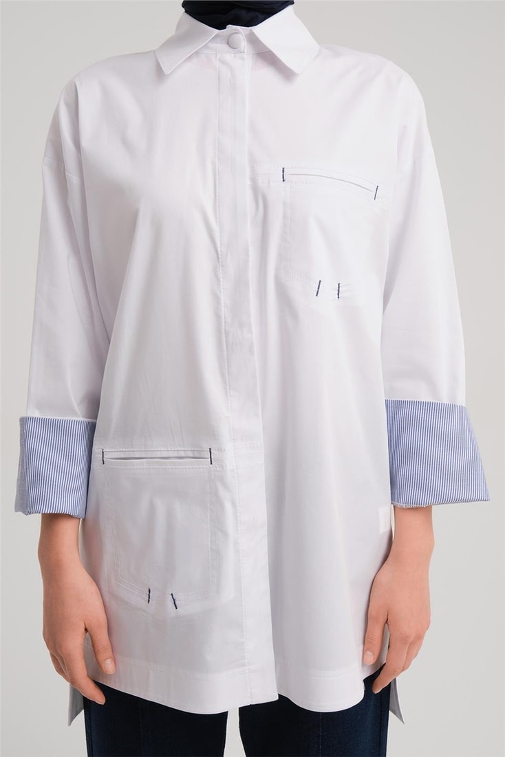 Armine Çizgili Manşetli Gömlek 24Y3506 Beyaz