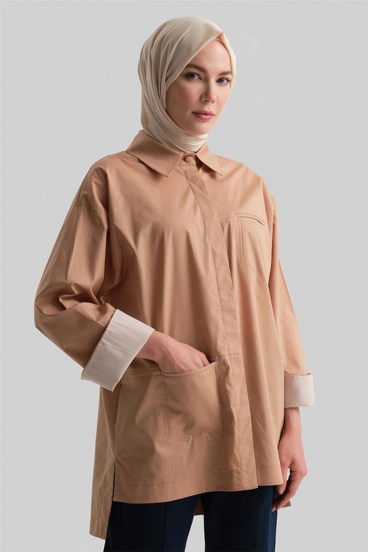 Armine Çizgili Manşetli Gömlek 24Y3506 Camel