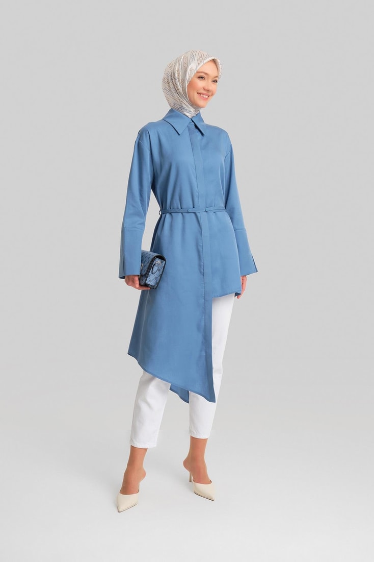 Armine Asimetrik Tencel Tunik 24Y4015 İndigo