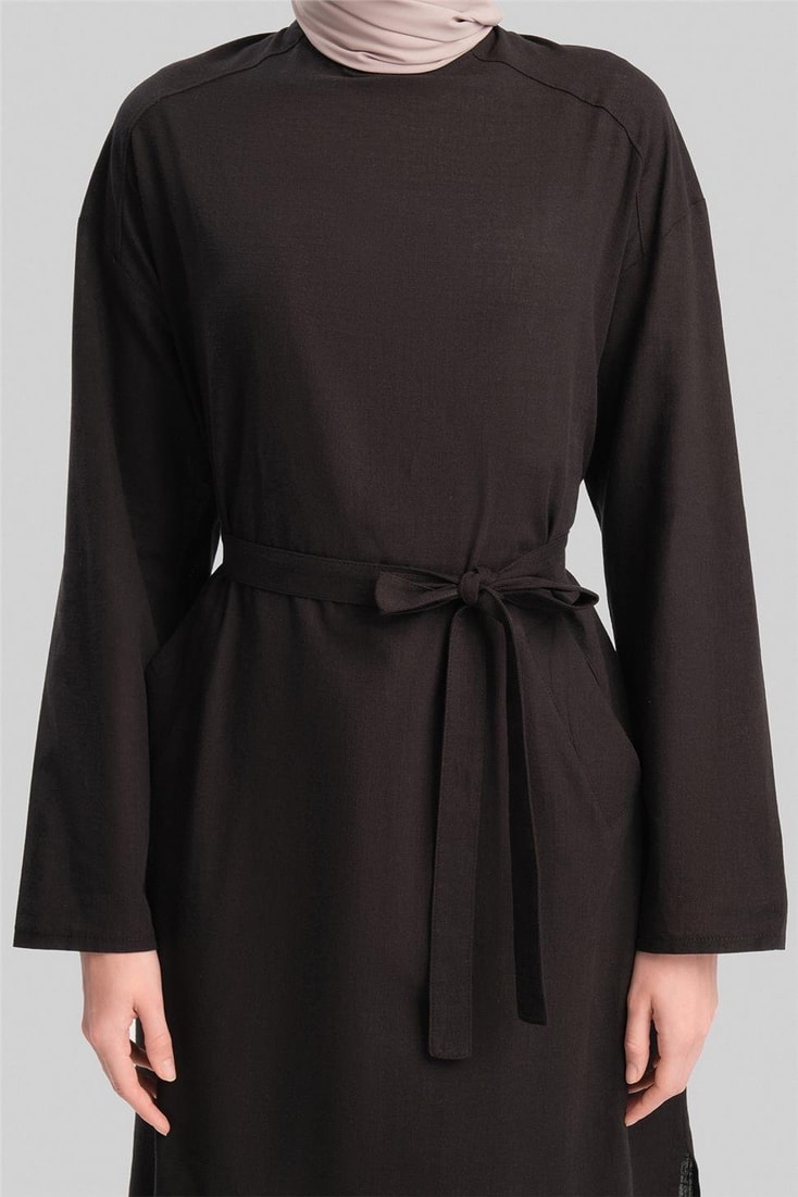 Armine Kemerli Pamuk Tunik Elbise 24Y4103 Siyah
