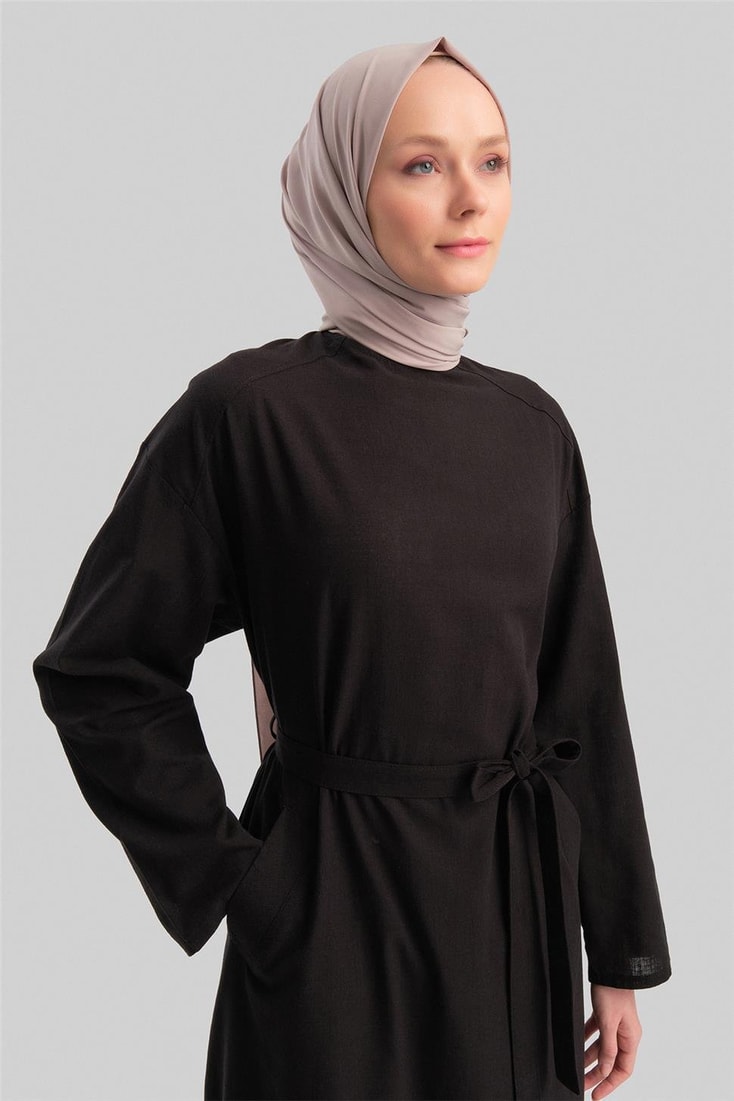 Armine Kemerli Pamuk Tunik Elbise 24Y4103 Siyah