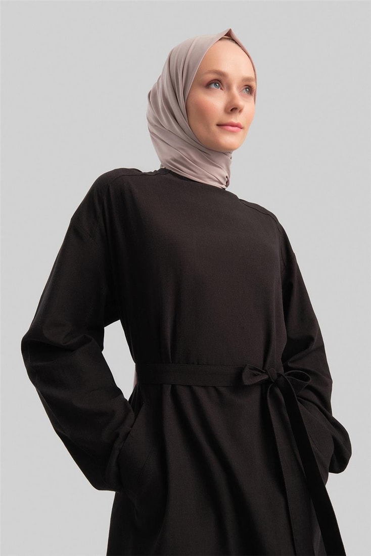 Armine Kemerli Pamuk Tunik Elbise 24Y4103 Siyah