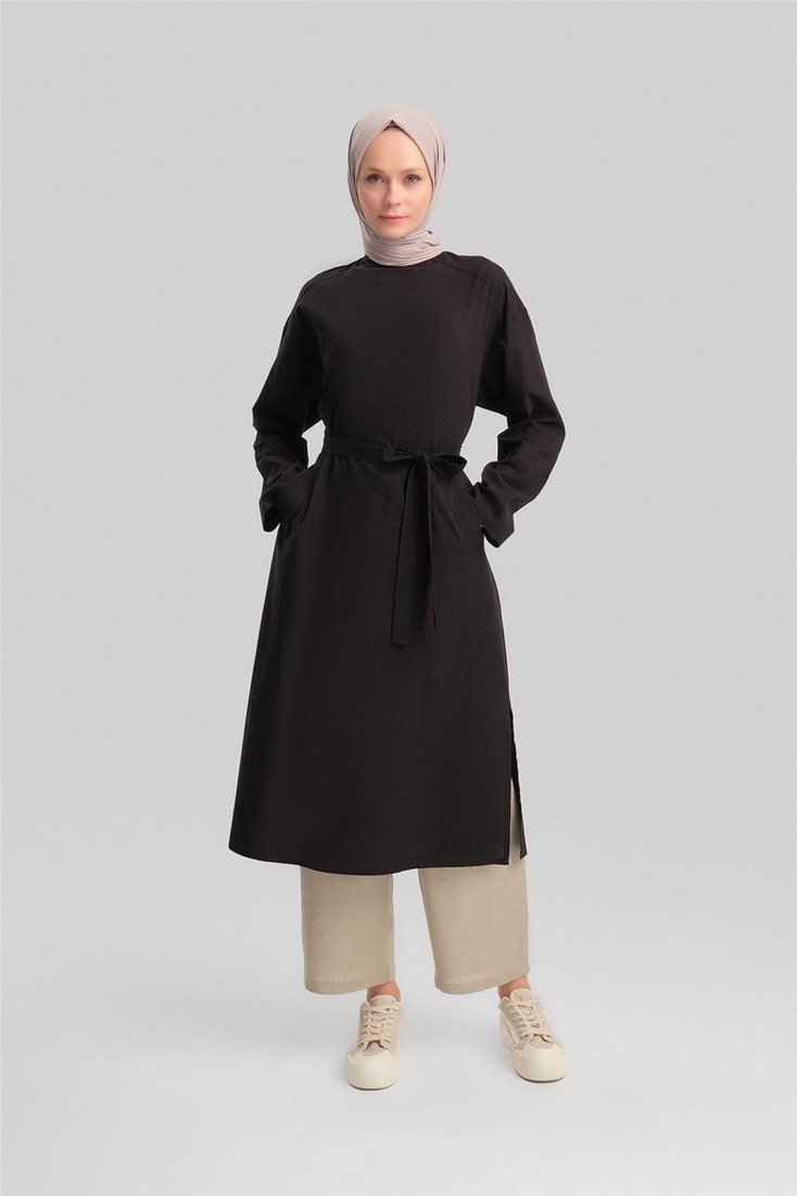 Armine Kemerli Pamuk Tunik Elbise 24Y4103 Siyah