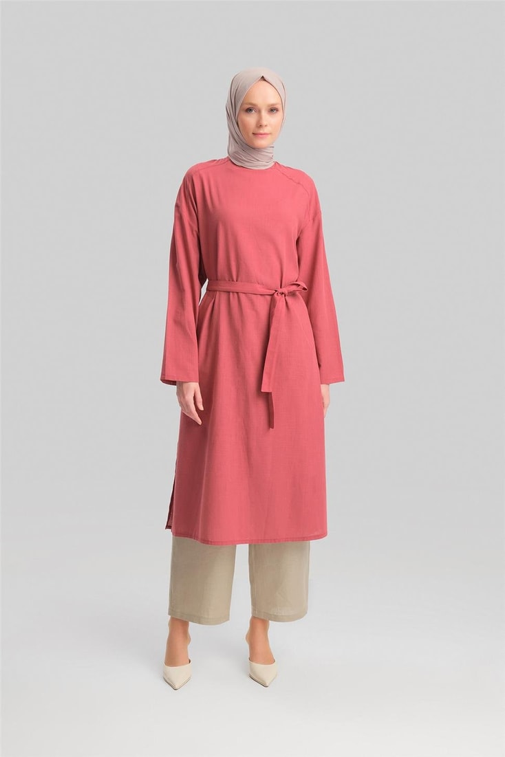 Armine Kemerli Pamuk Tunik Elbise 24Y4103 Vişne