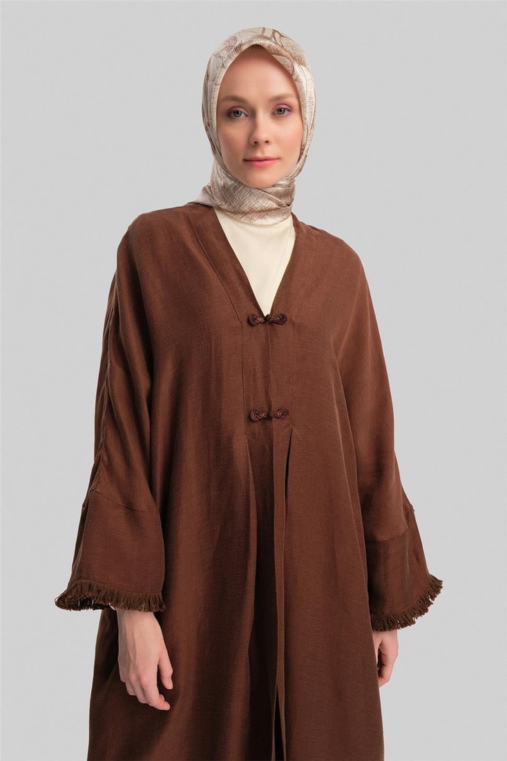 Armine Cupra Keten Abaya 24Y5510 Acı Kahve
