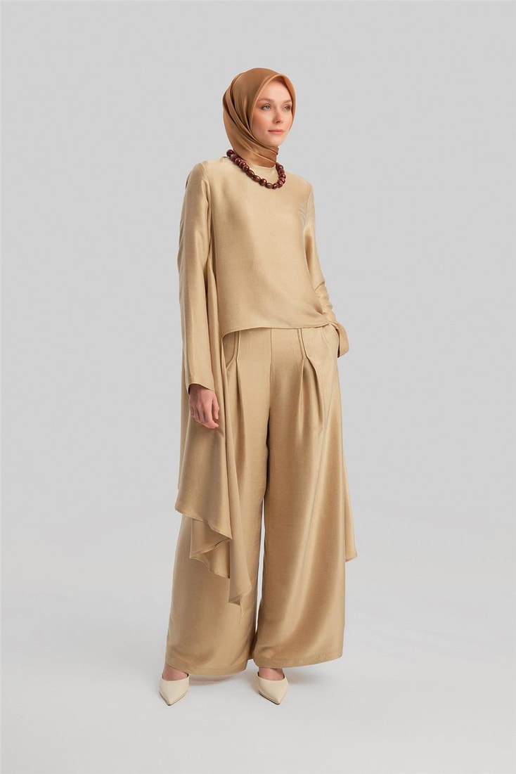 Armine Asimetrik Bluzlu Cupra Takım 24Y6842 Bej