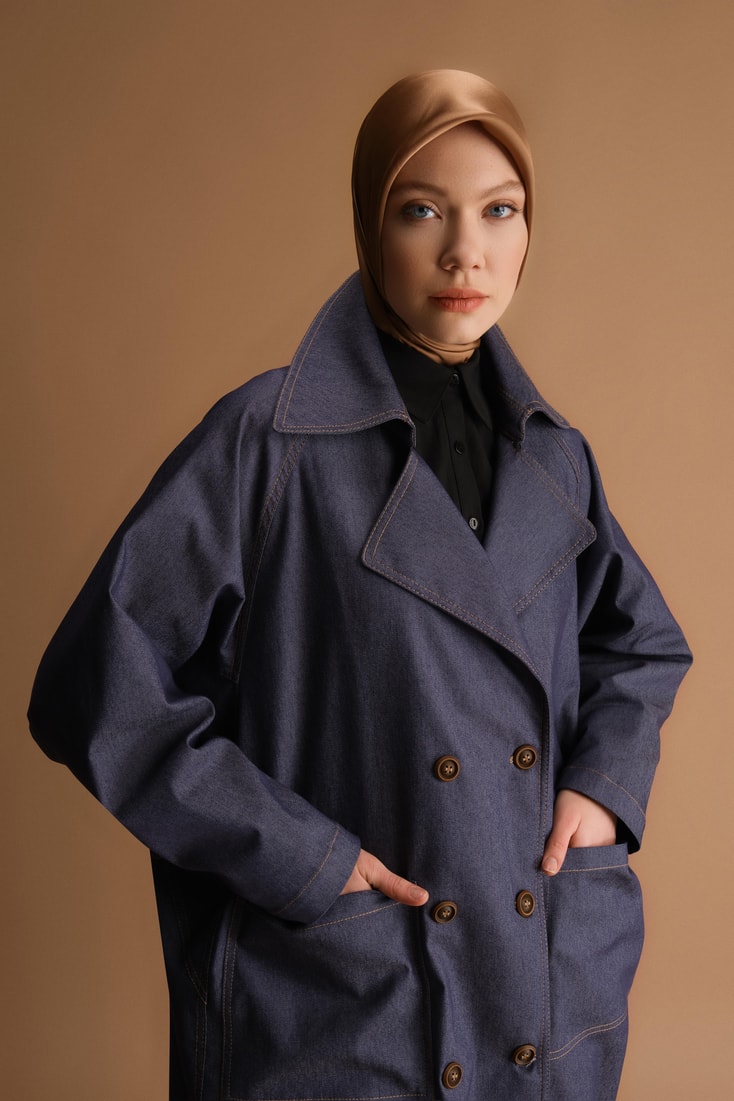 Armine Denim Oversize Trençkot 24Y8708 Lacivert