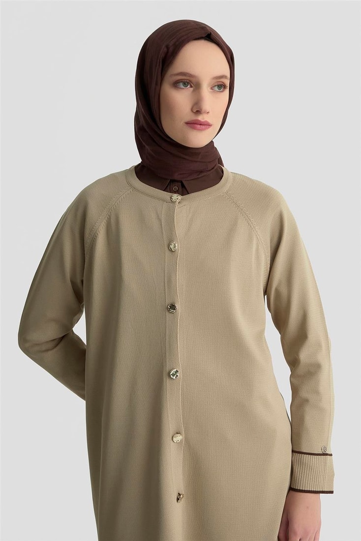 Armine Trend Çizgi Detaylı Triko Hırka 25KTD4123 Bej