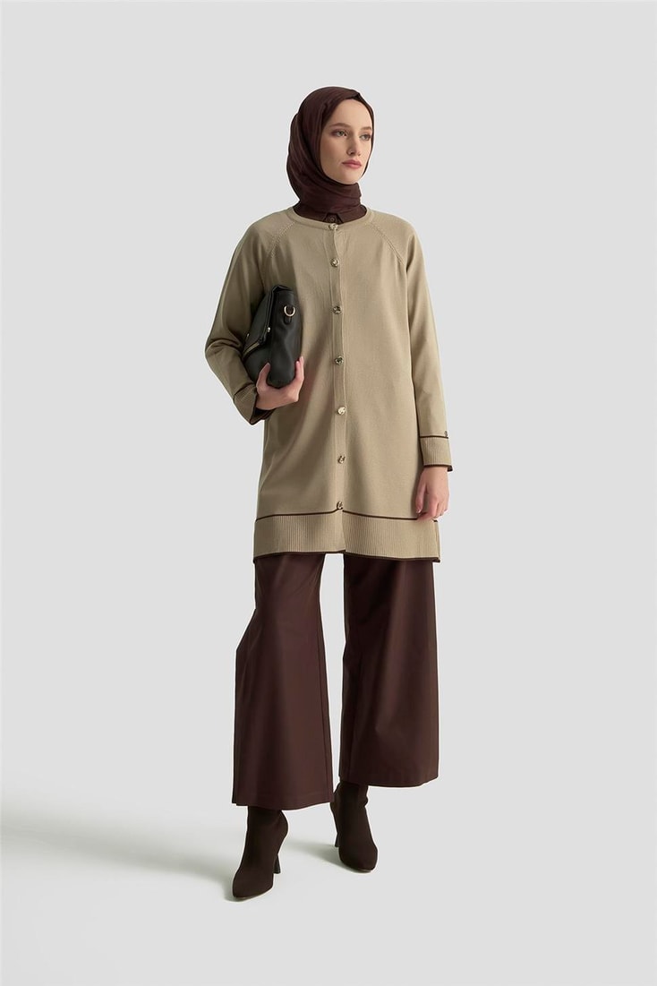 Armine Trend Çizgi Detaylı Triko Hırka 25KTD4123 Bej