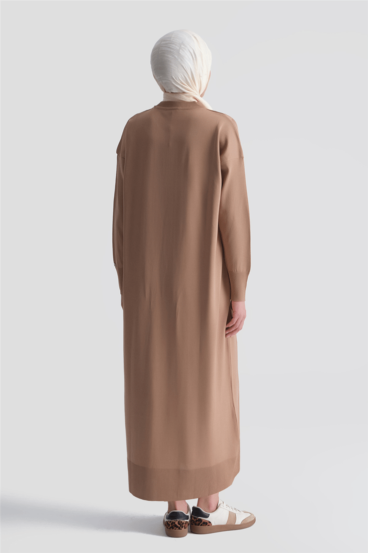 Armine Baklava Desenli Triko Elbise 25KTD958 Latte 