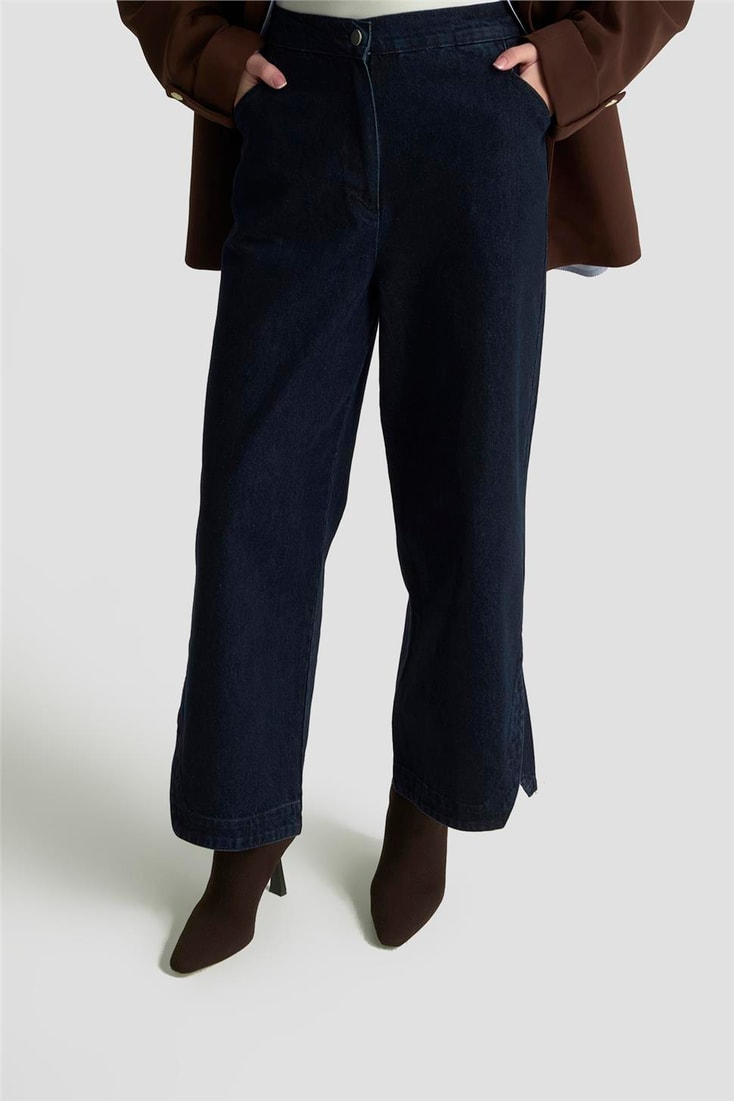 Armine Paça Detaylı Denim Pantolon 25KD1011 Lacivert