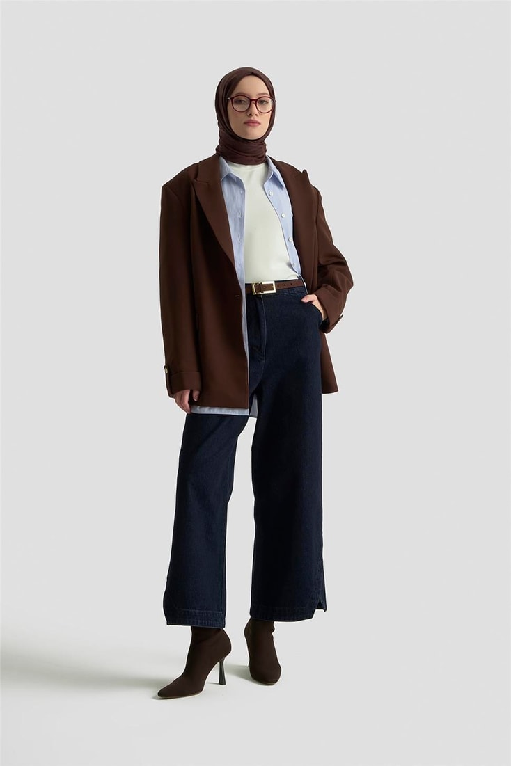 Armine Paça Detaylı Denim Pantolon 25KD1011 Lacivert