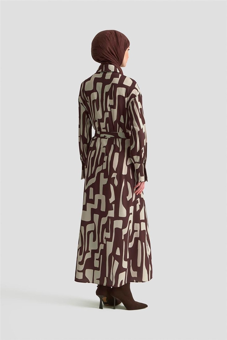 Armine Soyut Desenli Elbise 25KD1013 Vizon