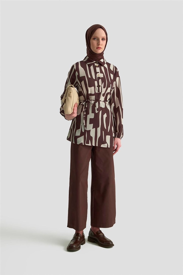 Armine Soyut Desenli Tunik 25KD1014 Vizon