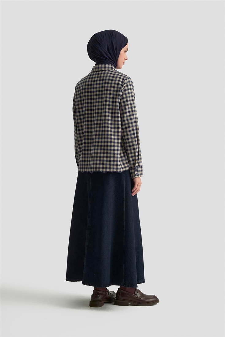 Armine Çiçek Nakışlı Ekose Tunik 25KM1026 Lacivert