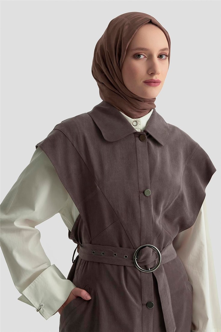 Armine Kemerli Yelek 25KD1106 Acı Kahve