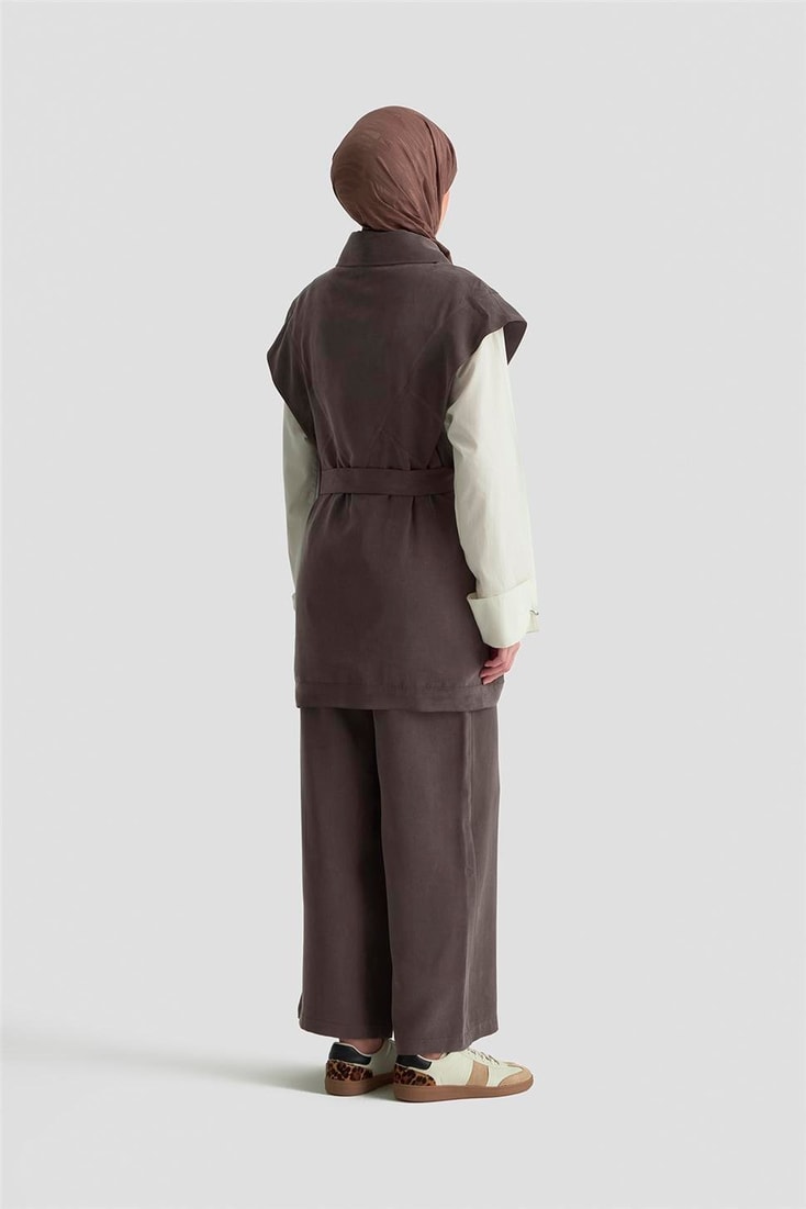 Armine Kemerli Yelek 25KD1106 Acı Kahve