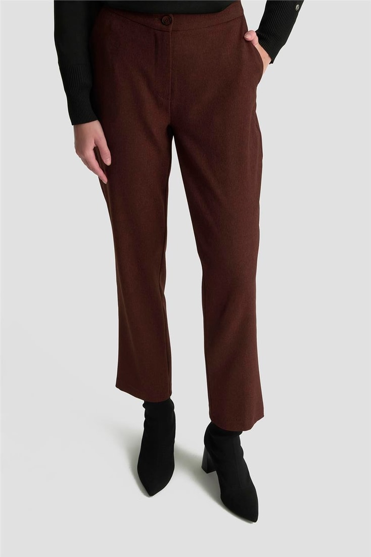 Armine Beli Lastikli Klasik Pantolon 25KD1113 Kahverengi