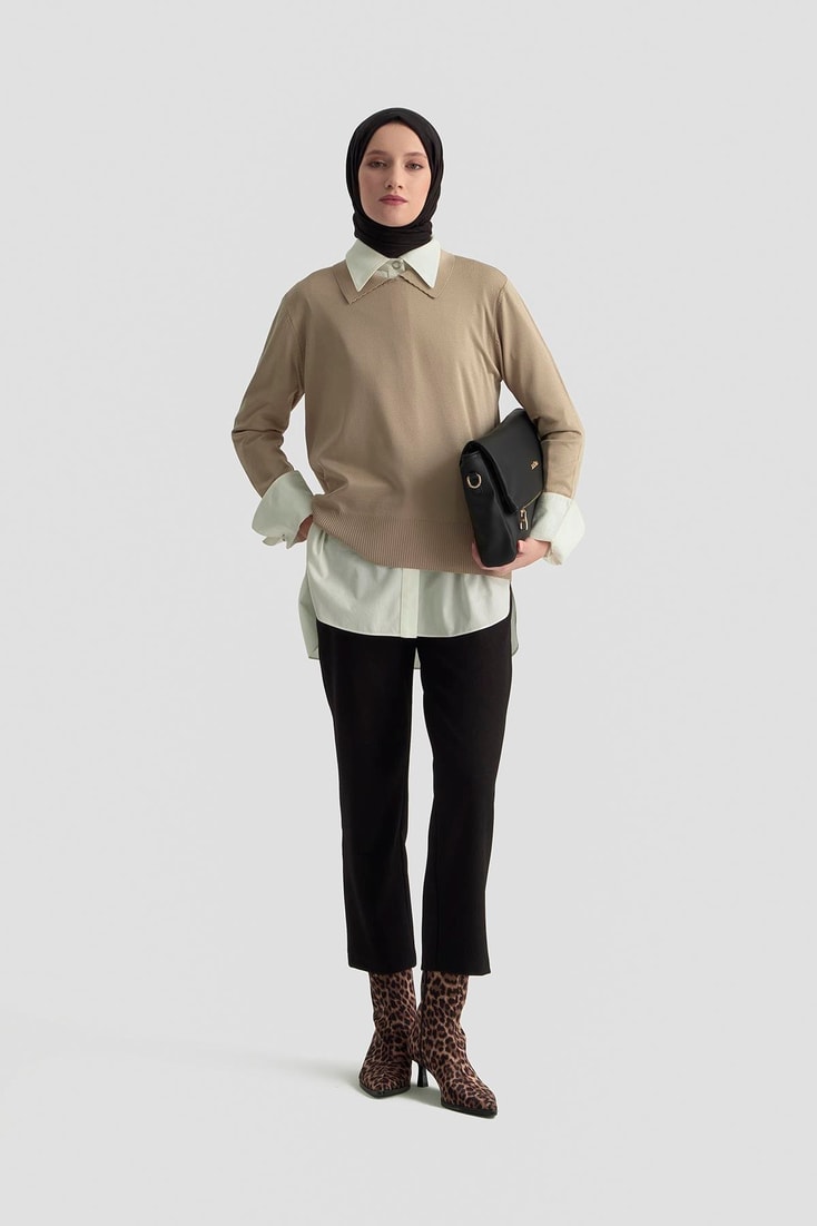 Armine Beli Lastikli Klasik Pantolon 25KD1113 Siyah