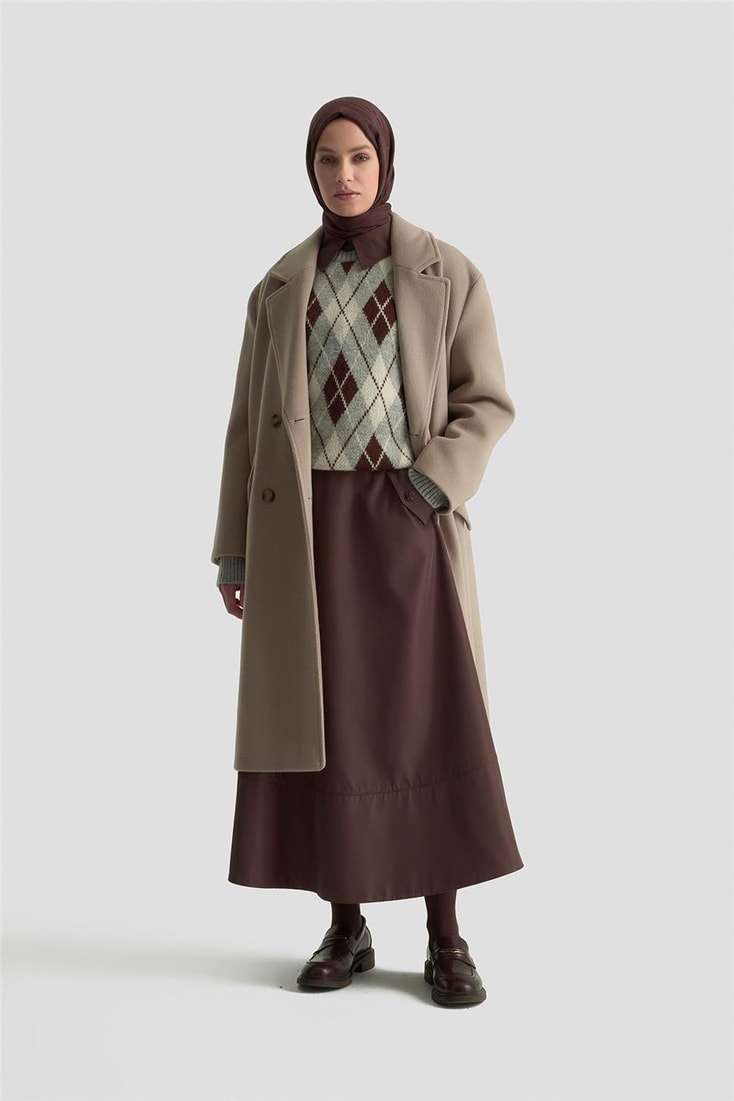 Armine Kruvaze Yaka Kaşe Kaban 25KD1122 Vizon