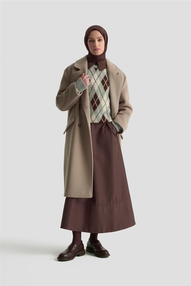 Armine Kruvaze Yaka Kaşe Kaban 25KD1122 Vizon