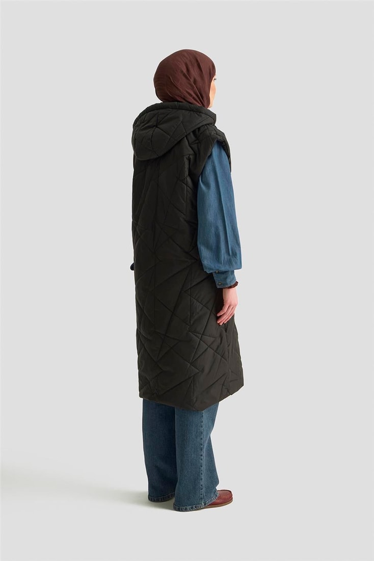 Armine  Kapüşonlu Kapitone Yelek 25KD1401 Siyah