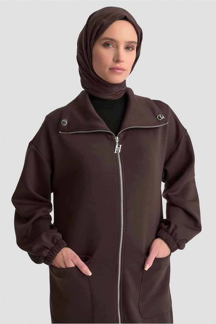 Armine Yüksek Yaka Örme Giyçık 25KD1503 Kahverengi