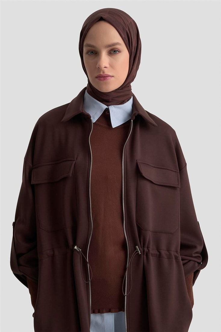 Armine Beli Büzgülü Örme Giyçık 25KD1504 Kahverengi