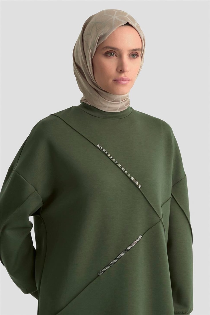 Armine İşlemeli Örme Takım 25KD1507 Haki