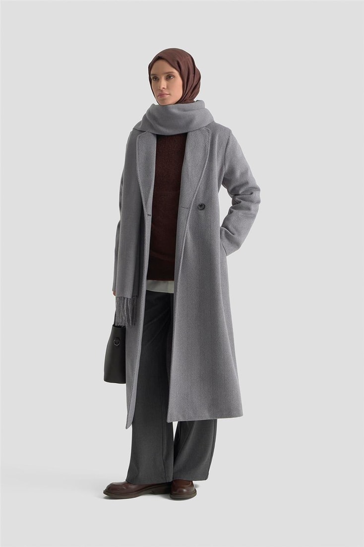 Armine Balıksırtı Desenli Kaban 25KD1606 Antrasit