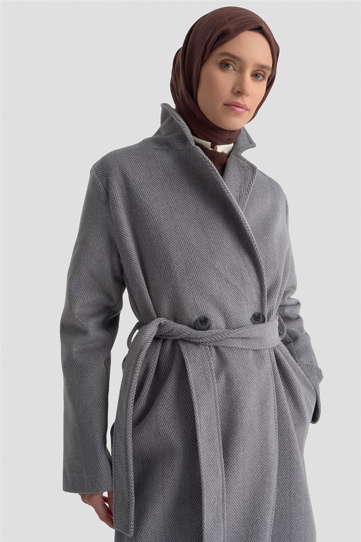 Armine Balıksırtı Desenli Kaban 25KD1606 Antrasit