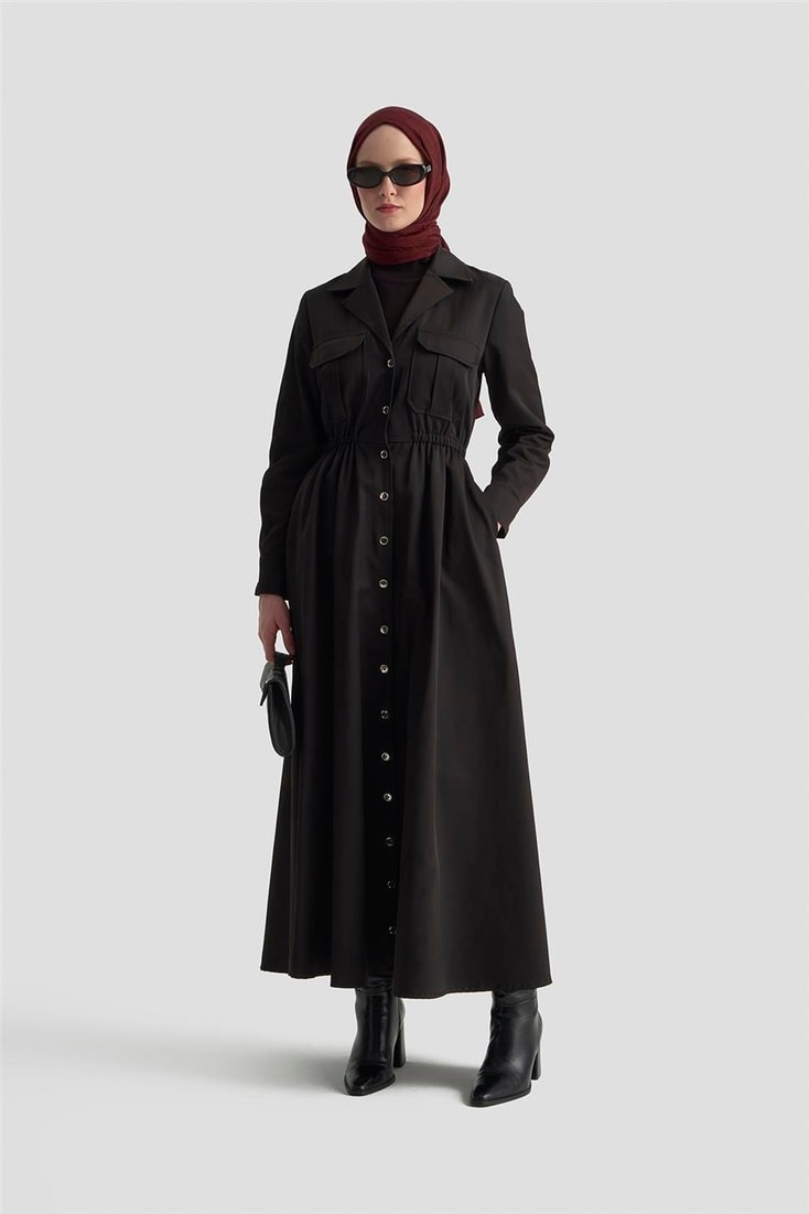 Armine Düğmeli Elbise 25KD1702 Siyah