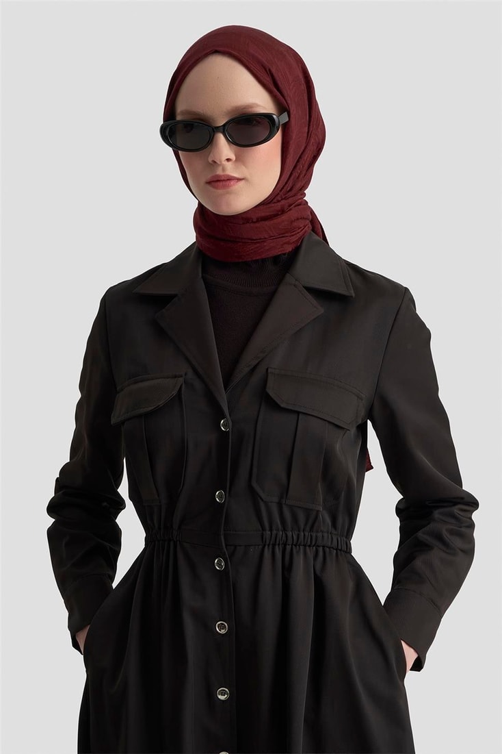 Armine Düğmeli Elbise 25KD1702 Siyah