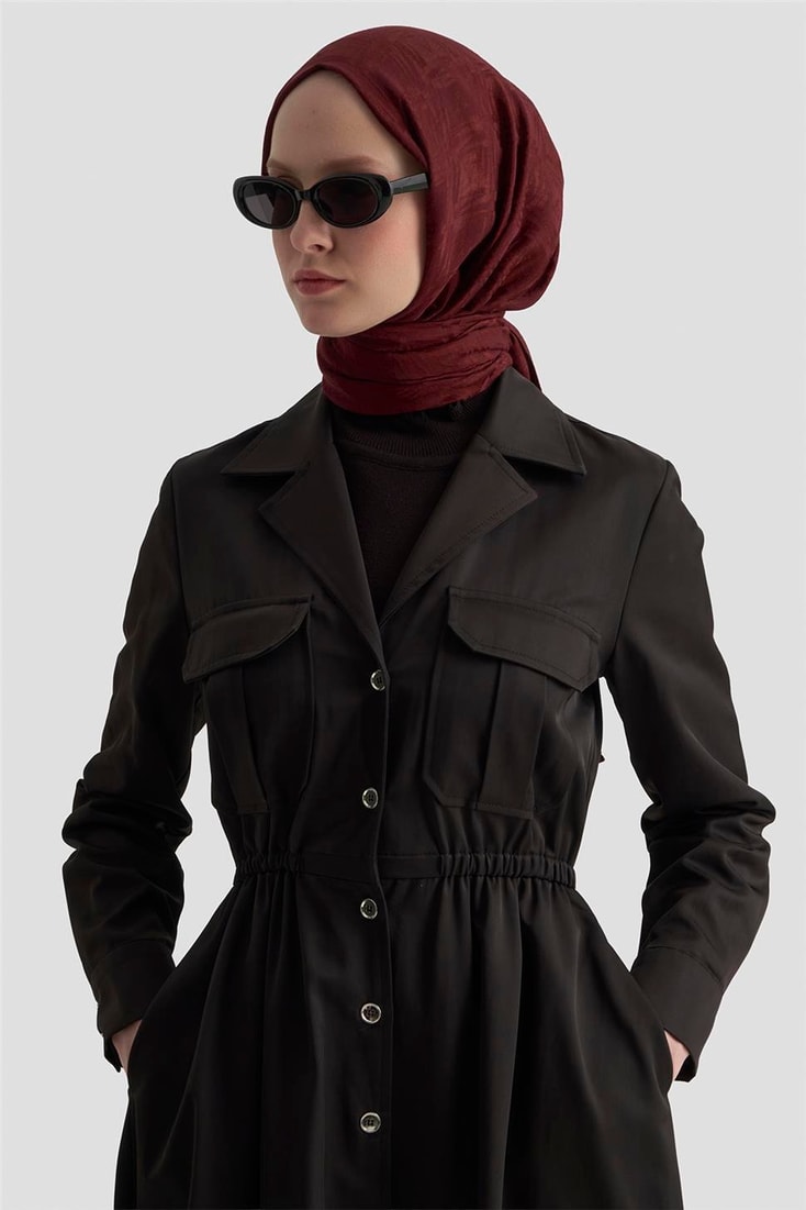 Armine Düğmeli Elbise 25KD1702 Siyah