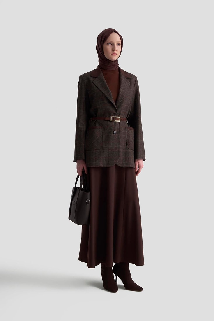 Armine Ekose Desenli Blazer Takım 25KD1704 Acı Kahve