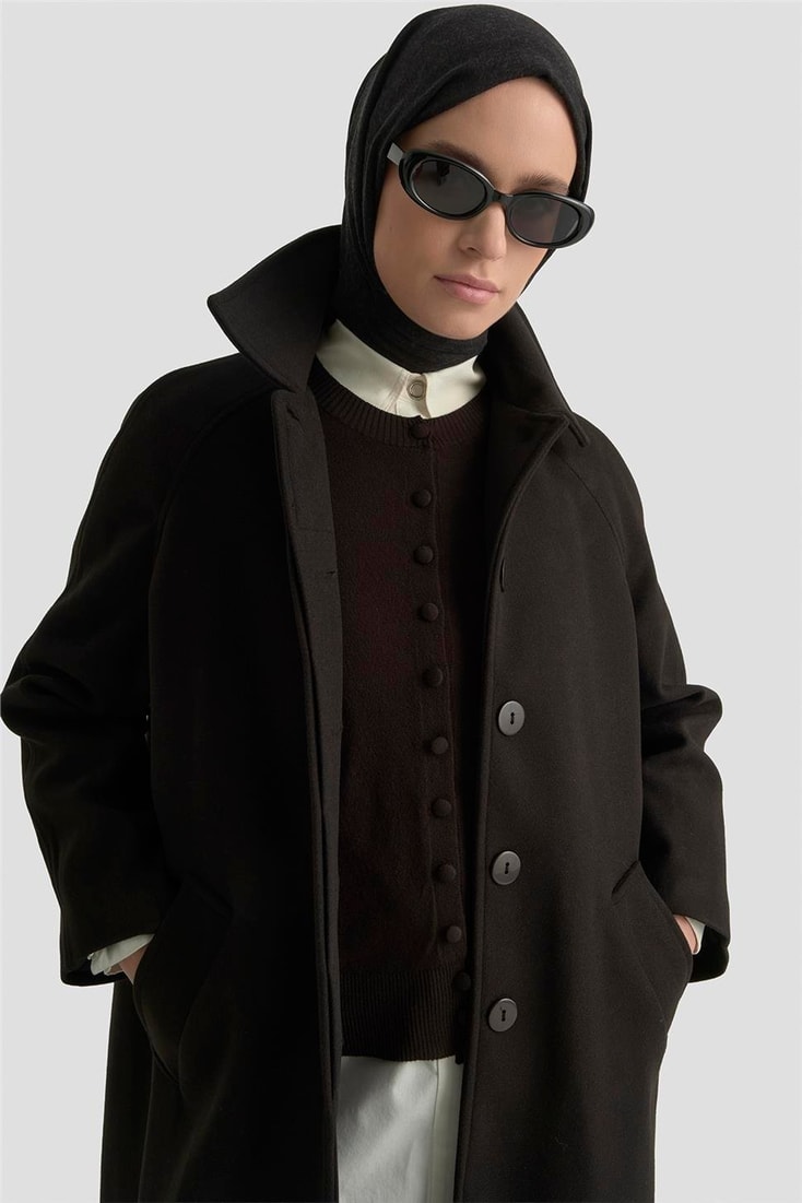 Armine Oversize Kaşe Manto 25KT1708 Siyah