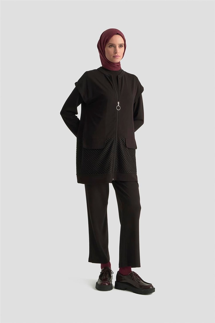 Armine File Yelekli Örme Takım 25KD1803 Siyah
