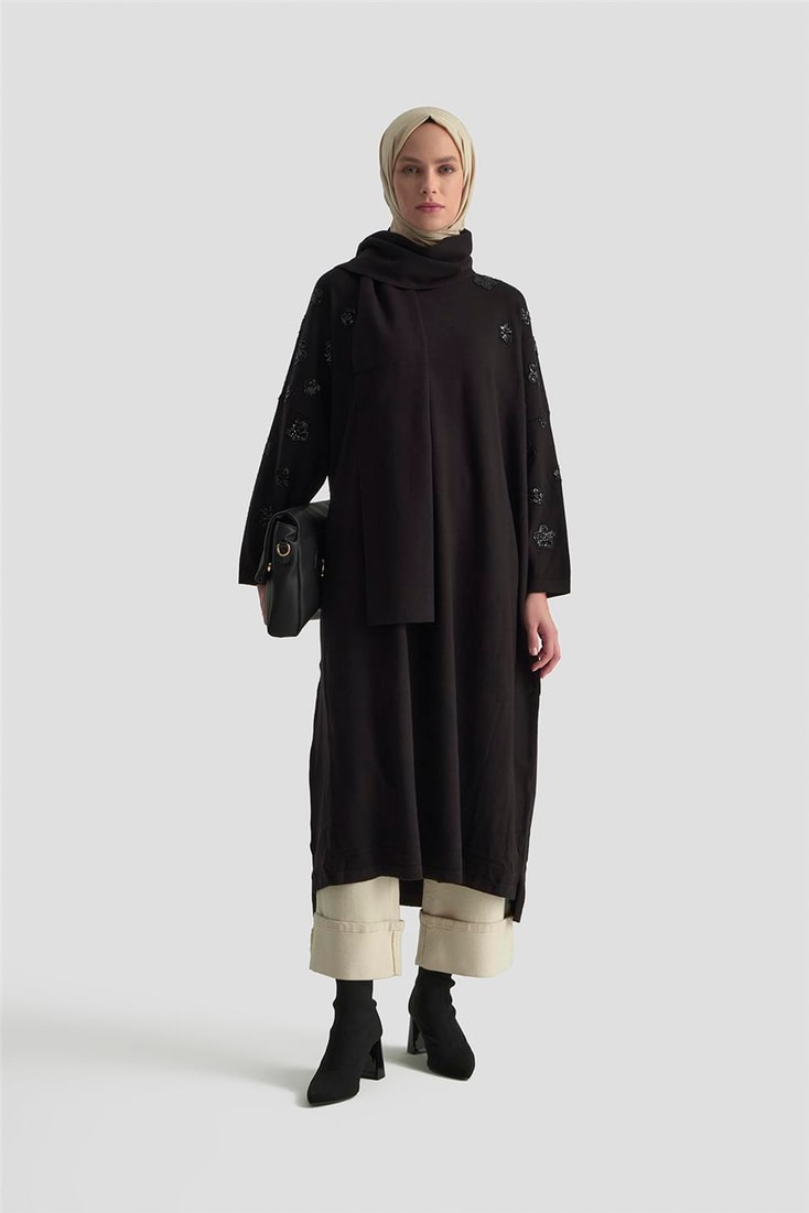 Armine Atkılı Triko Tunik 25KD2303 Siyah