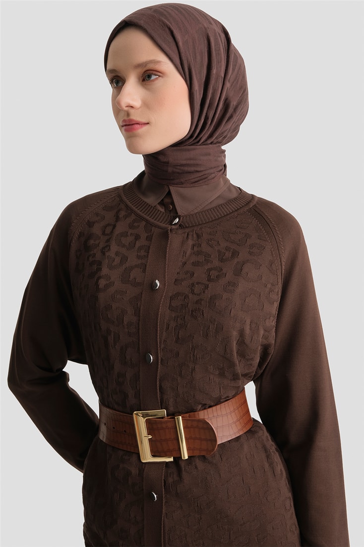 Jakarlı Triko Hırka 25KD2306 Kahverengi