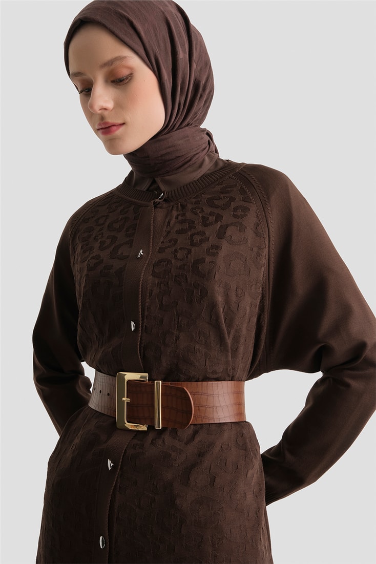 Jakarlı Triko Hırka 25KD2306 Kahverengi