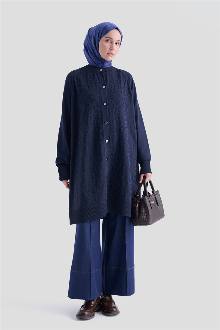 Jakarlı Triko Hırka 25KD2306 Lacivert