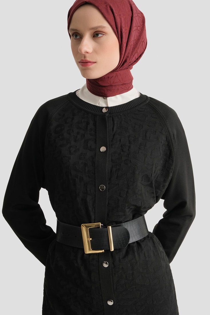 Jakarlı Triko Hırka 25KD2306 Siyah