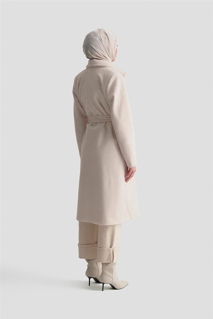 Armine Beli Kuşaklı Kaban 25KD2401 Ekru